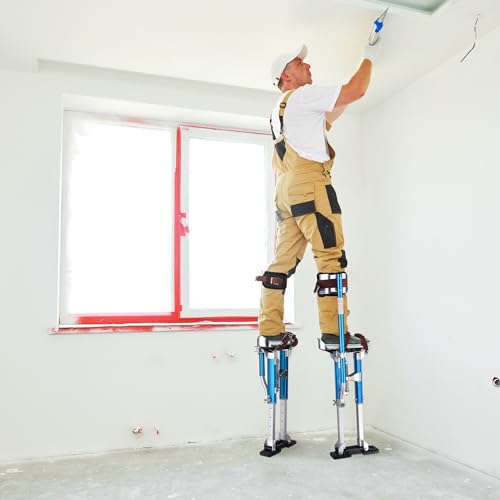 ZeHuoGe Blue Drywall Stilts 16"-24" with Knee Pads Protection, Adjustable Aluminum Tool Stilt for Painting Taping or Cleaning