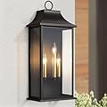 Lawyettle Dusk to Dawn Outdoor Wall Light 3-Light, 25.3" Large Outdoor Light Fixture, Black Exterior Wall Lantern, Waterproof Outside Wall Sconce for House Porch Patio