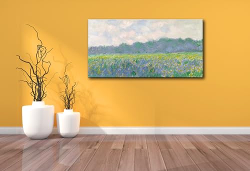 Image of Claude Monet Canvas Wall Art - Field of Yellow Irises at Giverny 1887 Famous Painting Artwork Print Framed Picture for Home Office Wall Decor - 20 inch x 40 inch