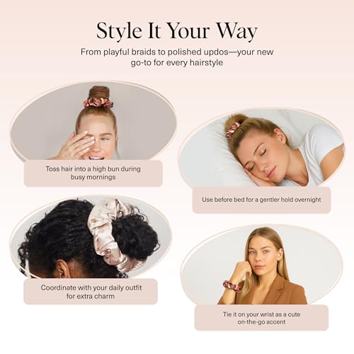Image of Kitsch & Disney Satin Scrunchies for Women - No Crease Hair Ties for Girls | Big Scrunchies with All Hair Types and Textures, Perfect for Day or Night | Ideal Gifts for Women - 2 Pcs, Desert Crown