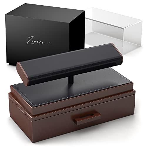 Zavoko Watch Display Case - Men's Wood Watch Stand With Removable Acrylic Cover & Pu Leather Padding - Velvet Lined Drawer/Organizer (Rings, Jewelry, Etc) Great Boyfriend/Dad/Father's Day Gift. #TOP1