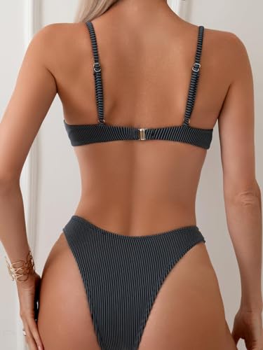 Fanuerg Women Underwire Triangle Bikini Spaghetti Strap Push Up Swimsuit Cheeky Two Piece Bathing Suit4