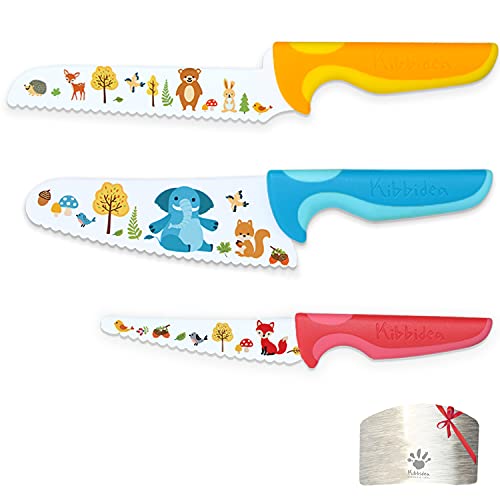 Kibbidea Kids Knife Set for Cooking 4pcs - Stainless Steel Children Knives- Light Weight Kids Safe Kitchen Knives for Cutting Fruit, Veggies, Bread- BPA Free Kids Knives Set