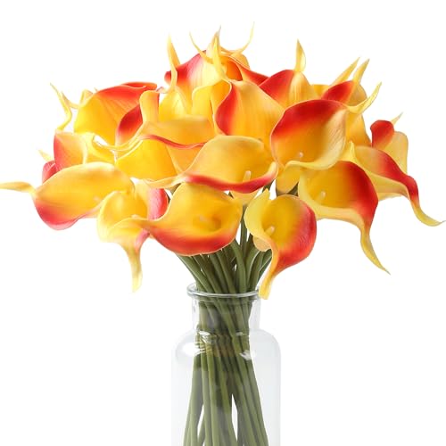 SITUMEIZI 24 flores artificiales naranjas, lirio de cala, flores de seda, tacto real para el día de la madre, hogar, cocina, ramo de boda, decoración de oficina