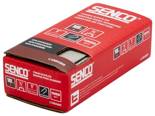 Image of SENCO L13BABR 18 Gauge, 1 /4 inch Crown Finish Staples, 1 inch Length, Galvanized (1,000 Count Pack)