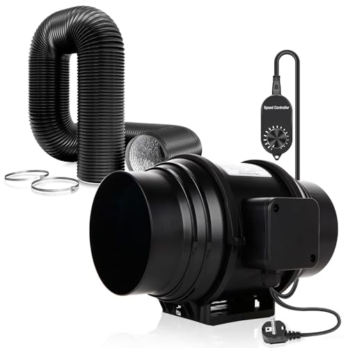 Brogachy 100mm Regelbar Rohrventilator,Abluftventilator 215 m³/h,Rohrlüfter Mit 3m abluftschlauc...