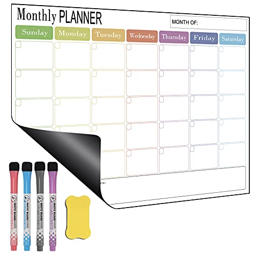 Monthly Magnetic Dry Erase Fridge Calendar - KIJISEIPOR 17x12” Magnetic Calendar for Refrigerator Planner, Magnetic Calendar with 4 Markers 1 Eraser - Schedule Planner (Monthly)