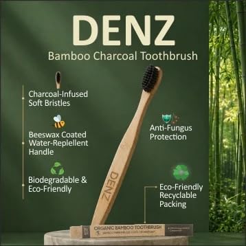 Image of DENZ Bamboo Charcoal Toothbrush for Adults, Pack of 4