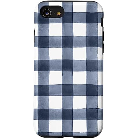 iPhone SE (2020) / 7 / 8 Navy Blue Gingham Pattern on White AEC126 Case Cover