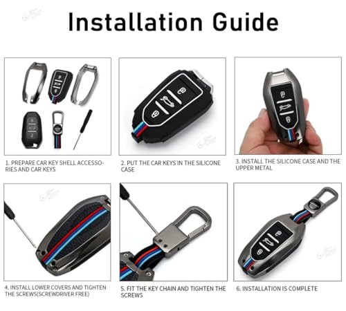 Image of Metal Striped Key Cover and Key Chain Compatible for Ford Endeavour, Figo, Aspire Freestyle 3 Button Flip Key I Stylish Key Cover