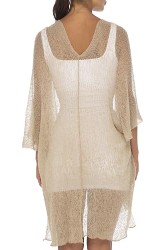 Back From Bali Womens Sheer Long Cardigan Lightweight Mesh Knit Kimono Duster ¾ Sleeves Shrug with Curved Hem2