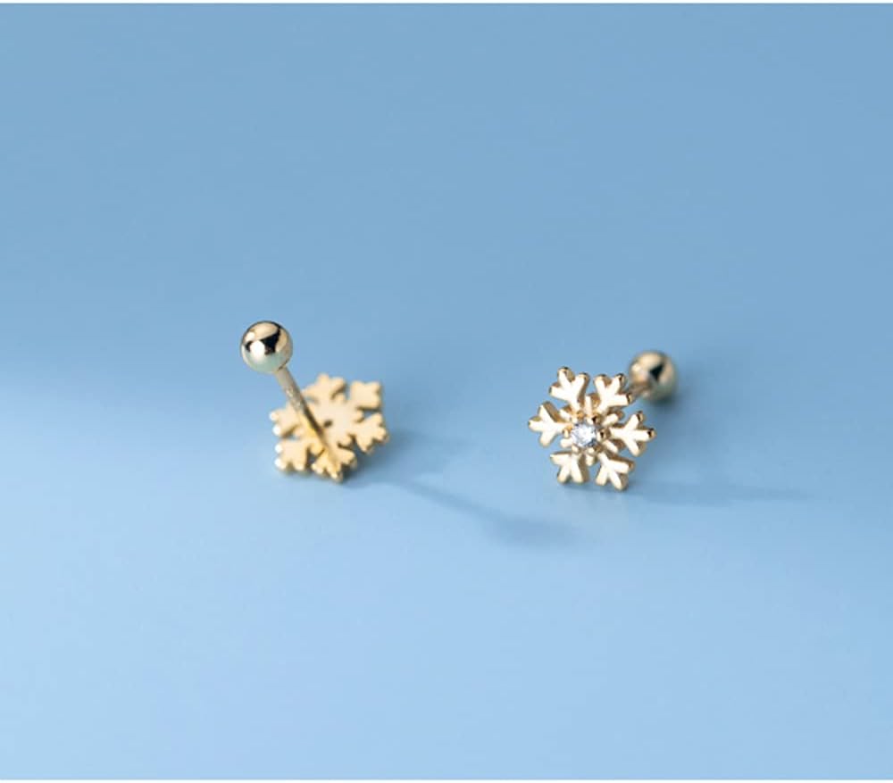 18g CZ Snowflake Flower Small Stud Earrings for Women Cartilage Tragus Helix S925 Sterling Silver Barbell Screw Back Hypoallergenic Piercing Fashion Cute Tiny Delicate Jewelry Gifts Bff Daughter Xmas 8mm - Image 2