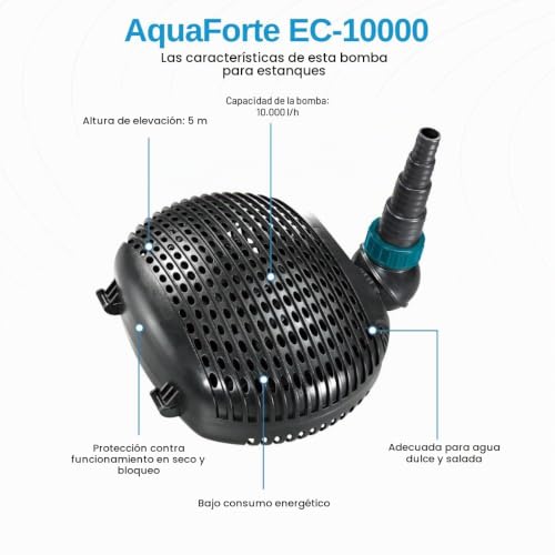Miniatura 2 de Bomba De Filtro Estanque Aquaforte Ec-10000 10 M H, Altura De Impulsión 5m, 68watt, Negro Adecuado Para Agua Dulce Y Salada Adecuado Para Arroyos, Cascadas, Fuentes, Filtros, Etc.