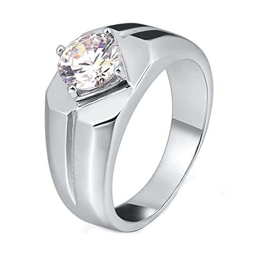 Dsnyu Anillos Vintage, 8mm Anillo Hombre Inoxidable Solitario con Circonita, Anillos Boda para San Valentin Plata Talla 27 Cover