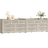 SICOTAS Dresser for Bedroom with 7 Drawers, 56.5" Wide Large Modern Dresser, Chest of Drawers for Living Room, Closet Clothes Storage Organizer Smooth Sliding Drawers, Grey White Oak