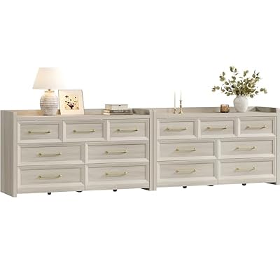 SICOTAS Dresser for Bedroom with 7 Drawers, 56.5" Wide Large Modern Dresser, Chest of Drawers for Living Room, Closet Clothes Storage Organizer Smooth Sliding Drawers, Grey White Oak