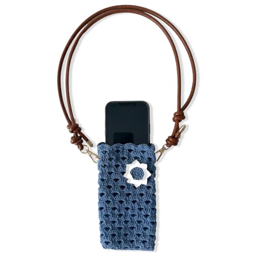 Handmade Crochet Phone Crossbody Bag (7.5 x 4.1 in) – Knitted Mini Pouch for Phone, Cards & Small Essentials, Lightweight Boho Shoulder Bag for Women