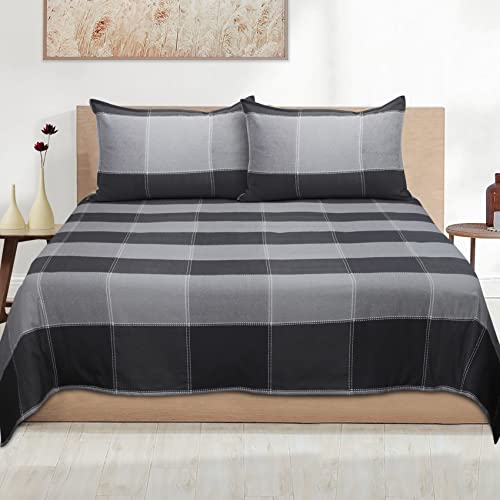 Image of AIRWILL, 200GSM Handloom Cotton Double Bedsheet with 2 Pillow Covers (4-Way Black)