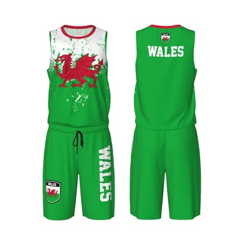 Wales Flag Grain (1) Basketball Jersey Uniform Suit for Men Adults Training Athletic Set