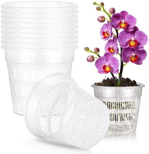 AOOWU 10 Stück Kunststoff Orchidee Pflanztöpfe, 11CM Anzuchttöpfe, Blumentöpfe, Orchideentopf Transparent, Pflanztopf Durchsichtig mit Ablauflöchern, Anzuchttopf Plastik Ackig Klei