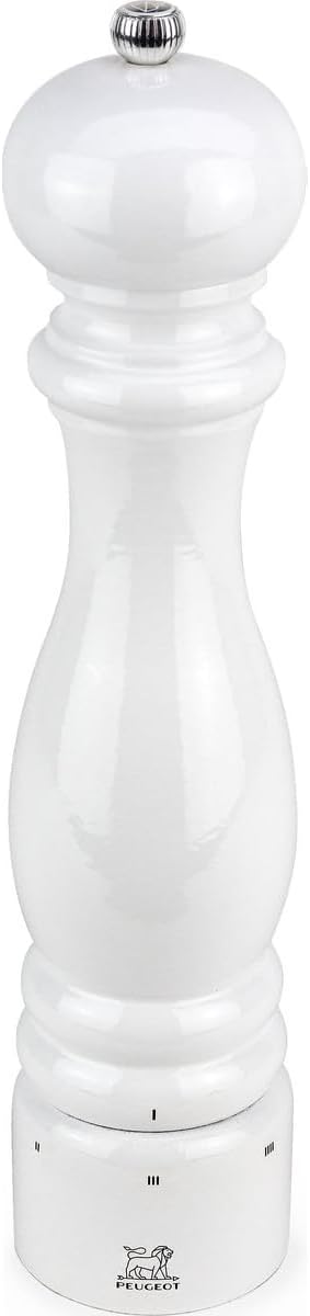 PEUGEOT - Paris u'Select Zirlion Salt Mill, White Lacquer, 12 in - Adjustable Grind - Made in France - Sustainably Sourced Wood
