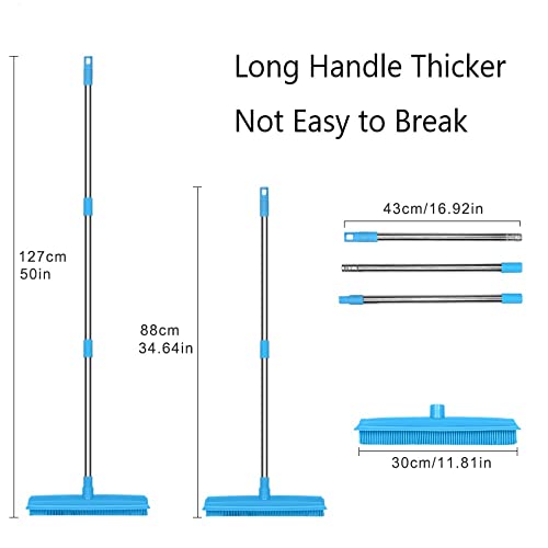 Belicheto Rubber Broom Pet Hair Remover With Thicken Long Handle, Non Scratch Rubber Bristles Carpet Rake Squeegee Edge Indoor Push Broom Sweeper For Hardwood Floor Tile Car Windows Cleaning #TOP5