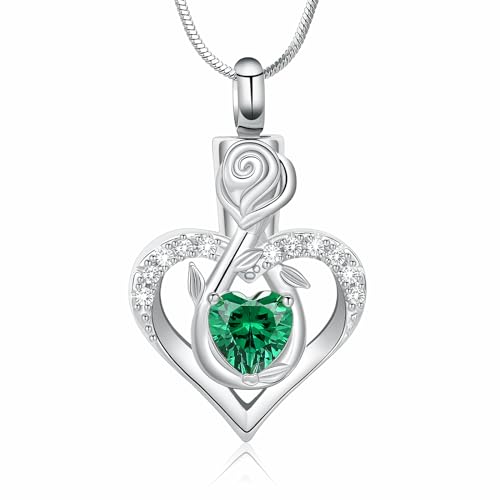 Collier funéraire pour cendres en forme de cœur et pierre de naissance