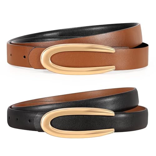 KASBAH Reversible Leather Belts For Women with Gold Buckle Fashion ...