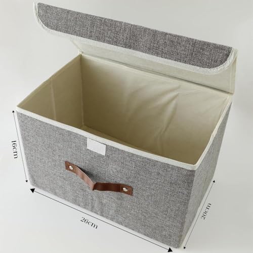 Image of Non Woven Multipurpose Foldable and Collapsible Storage Box Wardrobe Closet Organizer Stackable Basket /Bins with Lid & Front Handle for Clothes, Toys, Books (Grey, Set of 1)