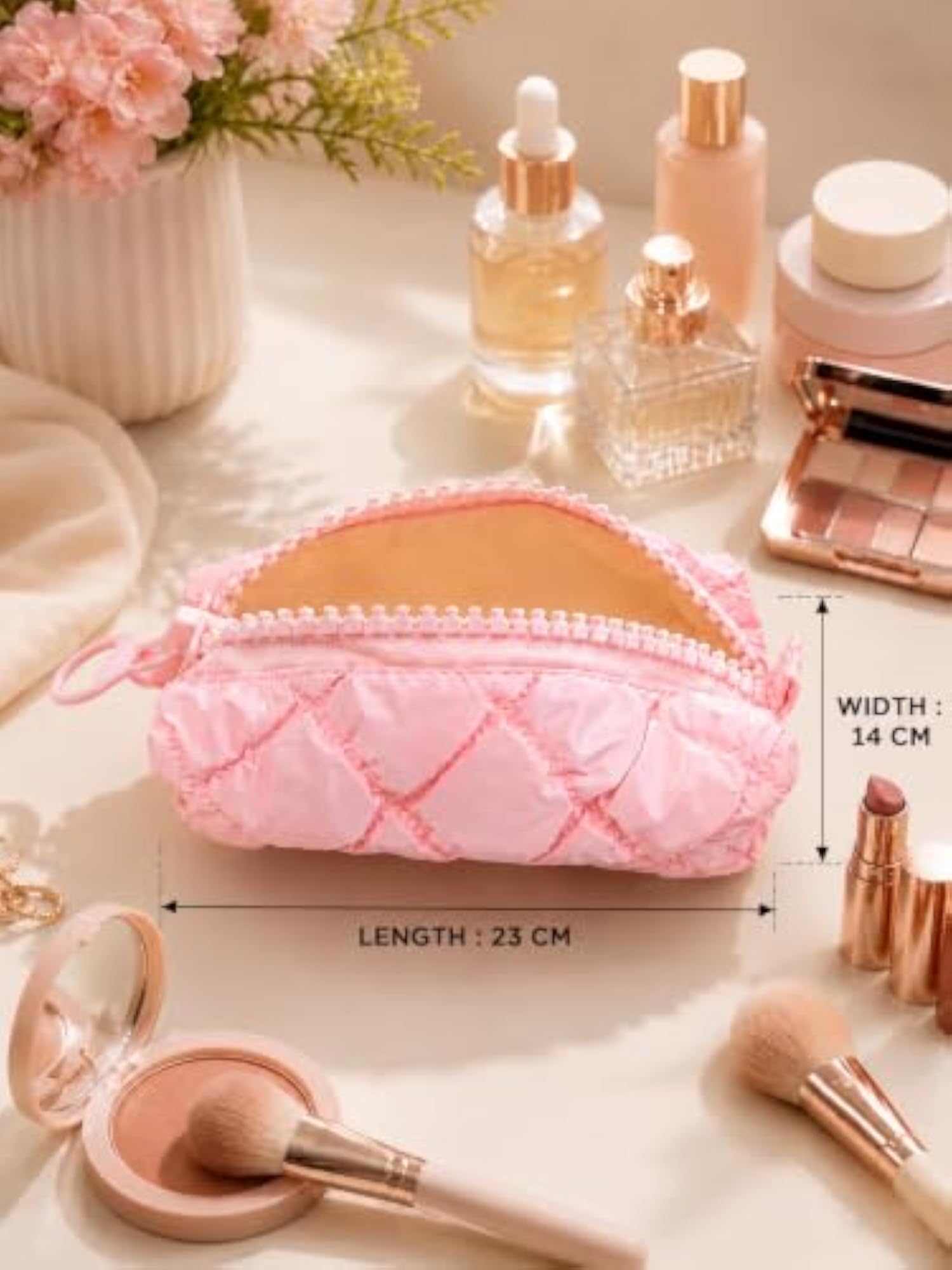 Quilted Cosmetic Pouch for Women, Makeup Organizer