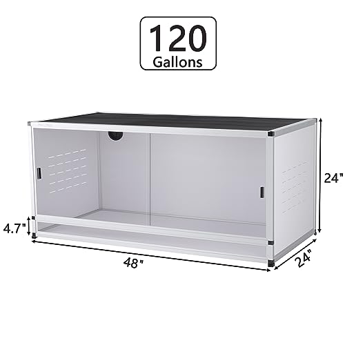 PVC Reptile Enclosure 120 Gallon ToxiRium Large Reptile Terrarium 48''x24''x24 Tank for Bearded Dragon Gecko Lizard Snake,Wide Breeding Lounge Vivarium Area with Sliding Doors Lock