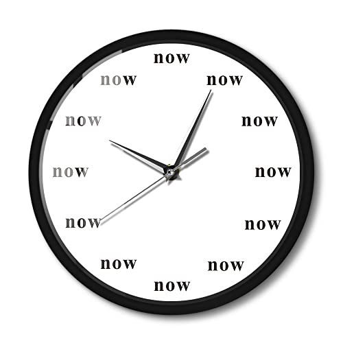 Timethink The Time is Now Wall Clock with Metal Frame, Battery Operated Silent Non-Ticking Now Time Motivational Clock The Power of Now Your Daily Reminder to Live in The Now for Mindfulness Gift