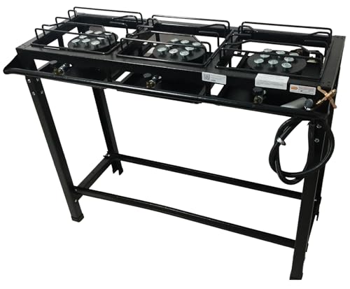 Fogão Industrial 3 Bocas Alta Pressão, 95 x 35 cm, Preto com Mangueira e Registro