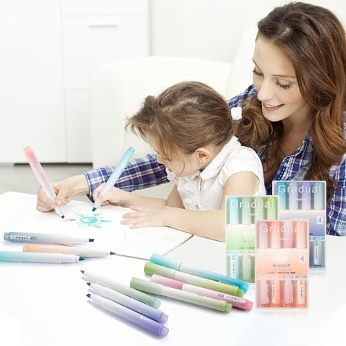 Image of Aesthetic Cute Highlighter Pen, Pastel Marker Set, No Bleed Marker Pens with Chisel Tip and Water-based Ink Quick Dry Pen for School /Office Supplies /Aesthetic Stationery (Set of 4) (Blue)