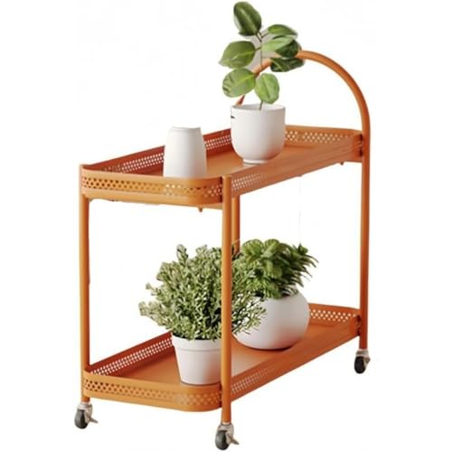 JICOMUSプランターラック フラワースタンド キャスター 植木鉢ラック 園芸ラック 花置き棚 おしゃれ 可愛い スリム 花台 観葉植物 棚 室内 プランタースタンド キャスター付き 2段 移動可能 ガーデンラック 屋外 花台 鉢スタンド ベランダ 床置