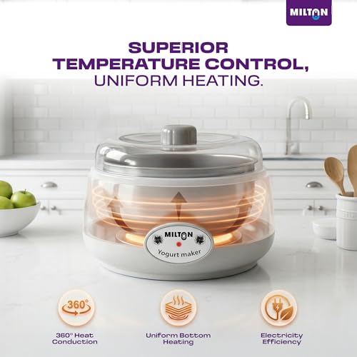 Image of Milton Turbo Yogurt Maker Machine | Automatic with One-Touch Operation | Electric Yogurt Maker | Make Thick, Creamy Curd & Yogurt at Home | Energy Efficient | Easy to Use | White