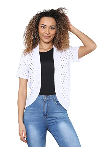 Loxdonz Women's Classic Short Sleeve Cardigans Open Front Sweater Jackets Short Shrug For Dresses Large White #TOP3