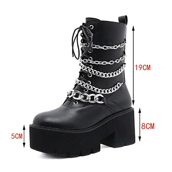 Dames dikke hiel enkelschoenen dames veter omhoog zip punk goth laarzen ketting midden kalf platform laarsjes