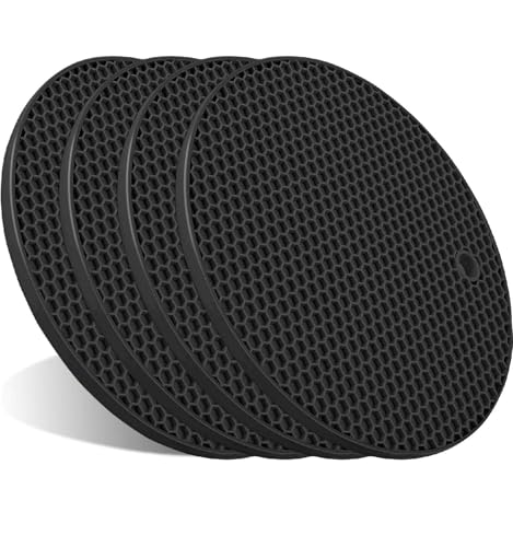 Topfuntersetzer für heiße Töpfe und Pfannen, hitzebeständig, Silikon, extra dick, groß, rutschfest, Schwarz, 4 Stück