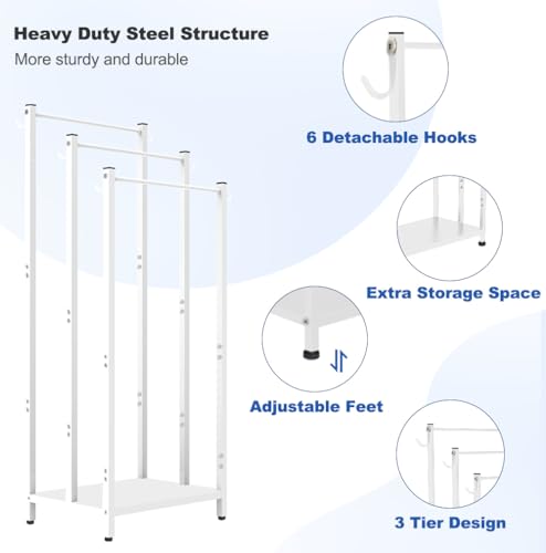 44-Inch-Tall-Free-Standing-Towel-Rack-White-3-Tiers-Heavy-Duty-Blanket-Drying-Stand-Holder-with-Metal-Storage-Shelf-6-Hooks-for-Bathroom-Pool-Bedroom-Living-Room