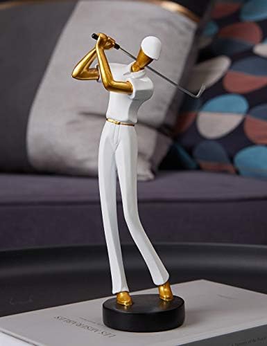 Amoy-Art Golf Statue Sculpture Golfer Figurine Decor Polyresin Arts Gifts White 24cm