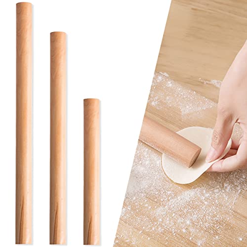DBAILY Nudelholz 3 Stück Teigroller Aus Buchenholz Zum Teigrollen Für Teig, Gebäck, Brot, Pizza, Kekse Und Pfannkuchen (16 cm, 25 cm, 30 cm)