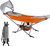 Republic of Durable Goods Portable Hammock with Stand Included Compact Folding Camping Hammock Stand for Travel Car Camping Hammock Chair Foldable (Orange/Grey)