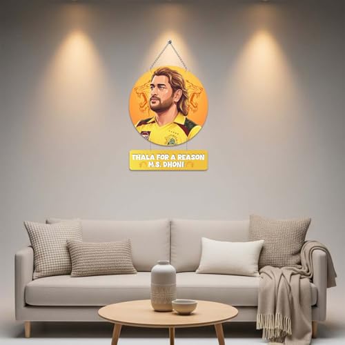 Image of GIFTMEBAZAR Wooden Wall Hanging Decor MS Dhoni inchThala for a Reason inch Quote Printed | Gift for Cricket Lovers & CSK Fans | Home, Office & Student Room Wall Art