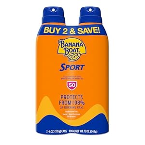 Banana Boat Sport Ultra SPF 50 Sunscreen Spray | Banana Boat Sunscreen Spray SPF 50, Water Resistant, Oxybenzone Free, Sunblock, 6oz each Twin Pack