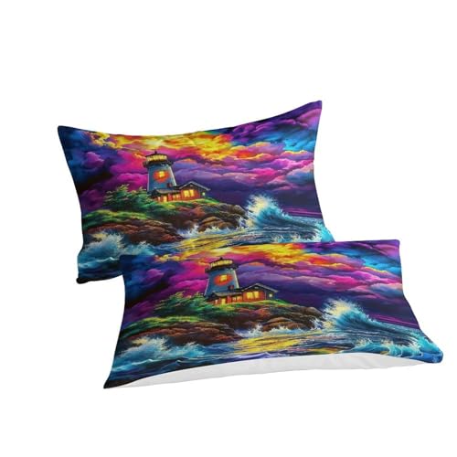 Housse de couette 3D phare parure de lit microfibre douce avec fermeture éclair cachée - 5