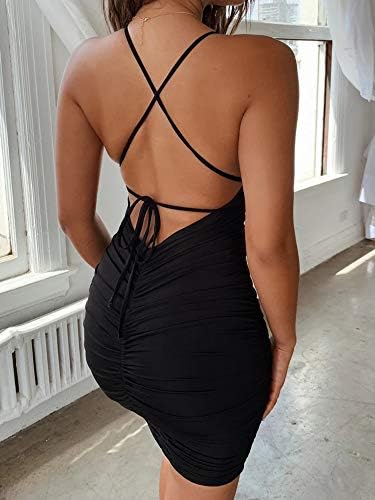 Simply Quella Ladies's Membership & Evening Out Horny Clothes Spaghetti Straps Backless Bodycon Mini Gown 3 41VBzJ Ap8L. AC