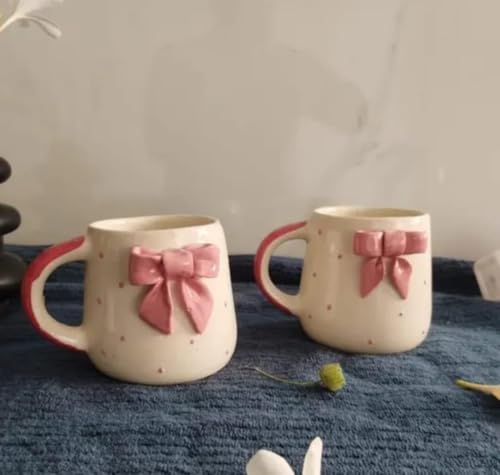 Image of Cute Pink Bow Ceramic Mug for Coffee Tea Milk | 3D Bow Design Gift Mug for Girls Women Kids | Premium Glazed Polka Dot Finish (2)