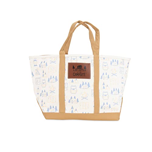 Camco Life is Better at the Campsite Canvas Tote Bag | Features a Heavy-Duty Cotton Canvas Design with Reinforced Base, a Unique RV-Themed Adventure Print, and a Zippered Top Closure | X-Large (53128)