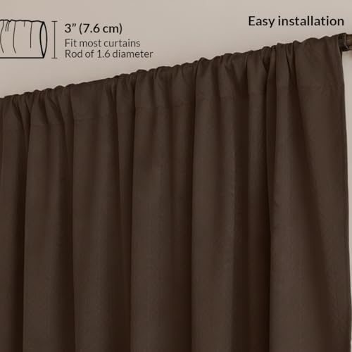 Image of HOMEMONDE 100% True Blackout Curtains 5 Feet Window - 1 Piece Curtain, Embossed Panels Light Block Thermal Insulated & Noise Reducing Top Style Rod Pocket Curtains (Brown, 60Inch)